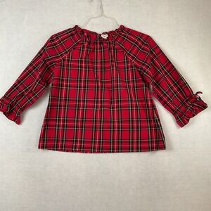 Crewcuts Girls Size 14 Red Plaid Ruffle Neck Long Sleeve Blouse Holiday Top #2